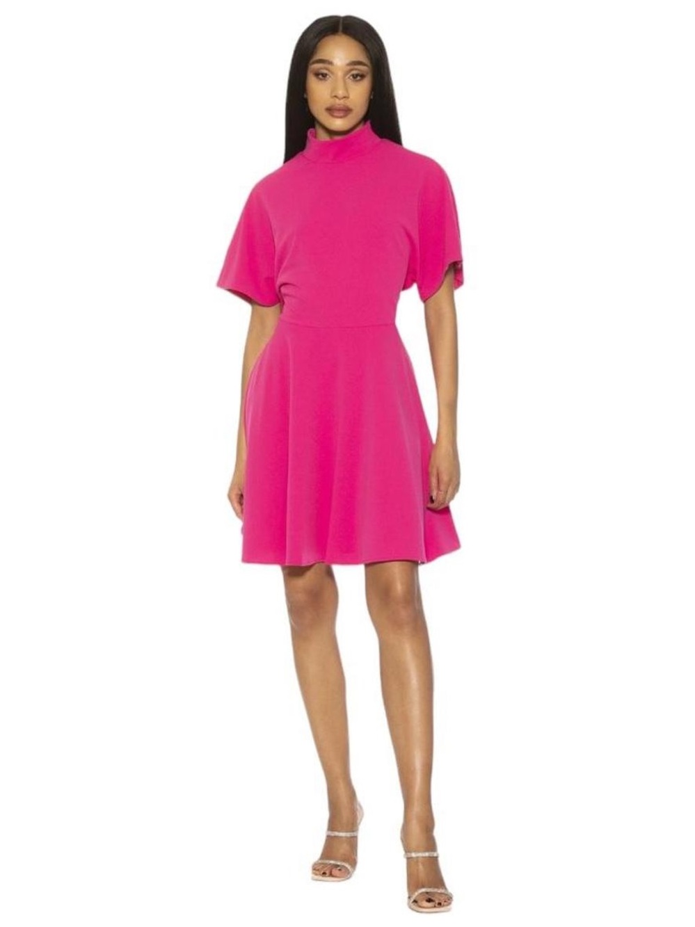Alexia Admor Hot Pink Autumn Mock Neck Fit & Flare Mini Dress Size M